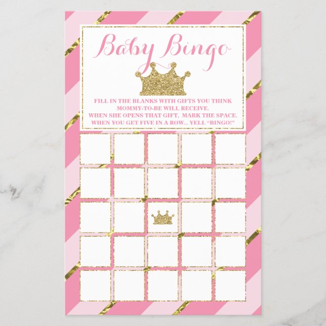 Baby Shower Bingo, Liten Prinsessa Flygblad (Framsidan)