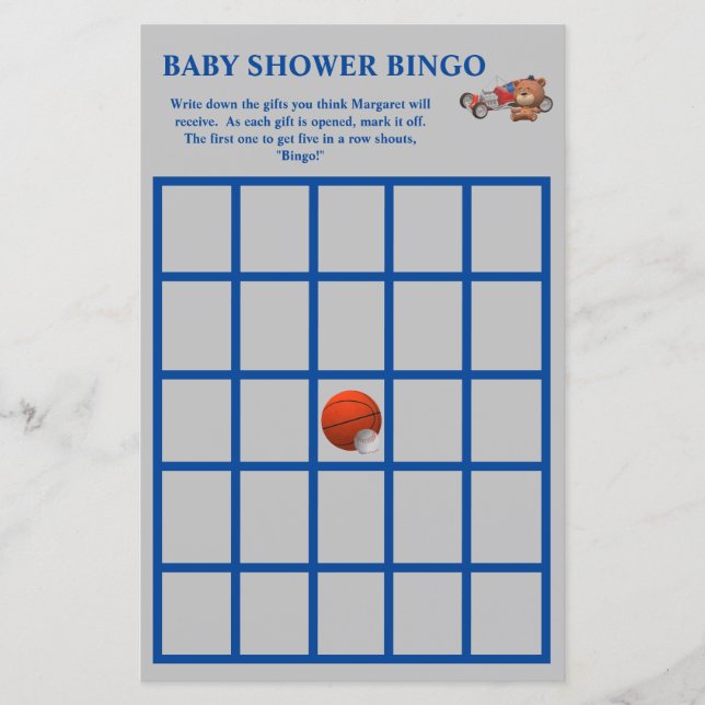Baby Shower Bingo med tema Pojkleksaker (Framsida)