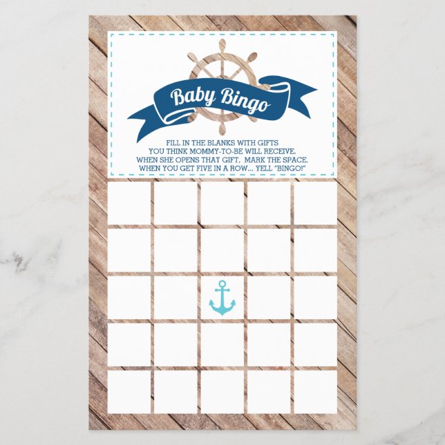 Baby Shower Bingo, Nautical Flygblad (Framsidan)