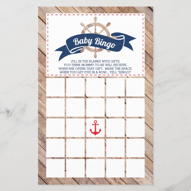 Baby Shower Bingo, Nautical Flygblad (Framsidan)