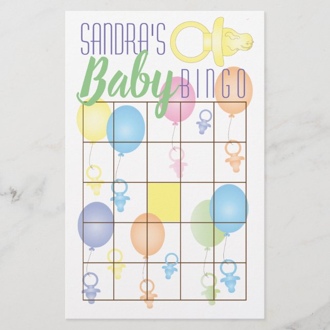 Baby Shower BINGO Paci Bunny Flygblad (Framsidan)