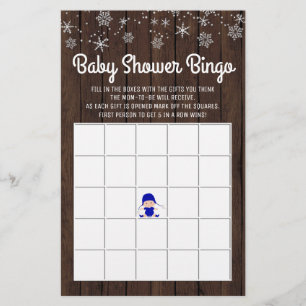 Baby Shower Bingo Pojke Rustik Snöflinga Baby Bing Flygblad