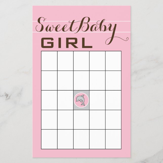 Baby Shower BINGO "Rosa Dolphin" Flygblad (Framsidan)