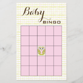 Baby Shower BINGO Rosa Grönt UGGLA Flygblad