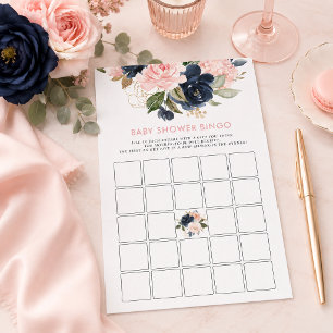 Baby Shower Bingo Rosa Marin Blommig Lek