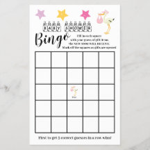 Baby Shower Bingo Rosa Stork Girl Gamame Card