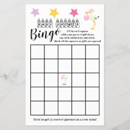 Baby Shower Bingo Rosa Stork Girl Gamame Card Flygblad