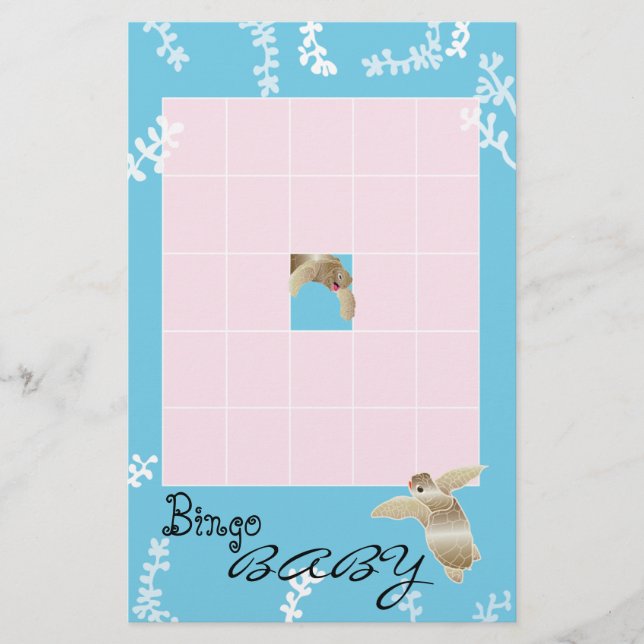 Baby Shower BINGO "Rosa/turkos Turtle" Flygblad (Framsidan)
