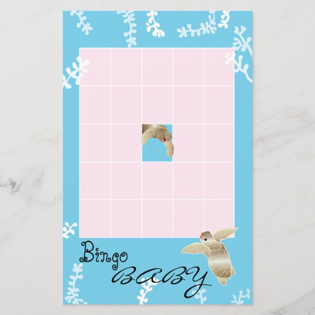 Baby Shower BINGO "Rosa/turkos Turtle" Flygblad (Framsidan)