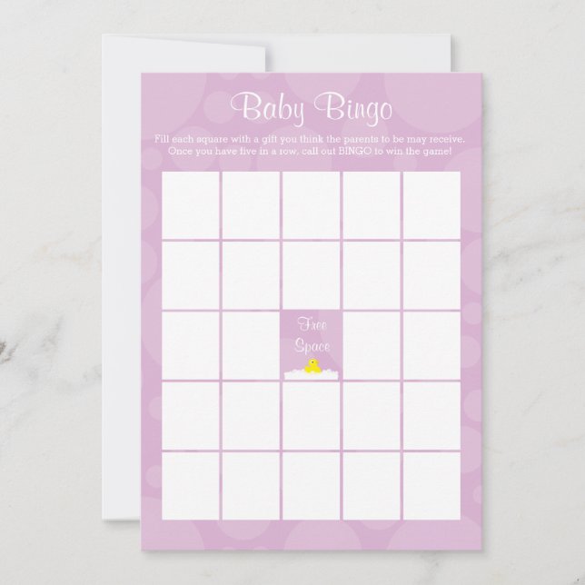 Baby Shower Bingo - Rubber Ducky Theme - Lilac Inbjudningar (Framsida)