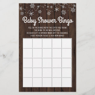 Baby Shower Bingo Rustik Snöflinga Baby Bingo Kort Flygblad