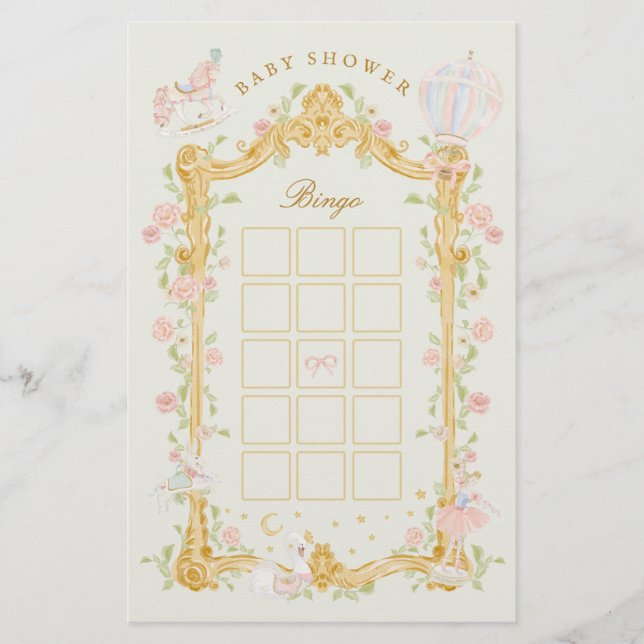 Baby Shower Bingo Sagoprinsessa Karusell Flygblad (Framsidan)