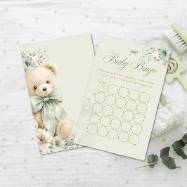 Baby Shower Bingo Sälggrön Nalle Björn Blommig