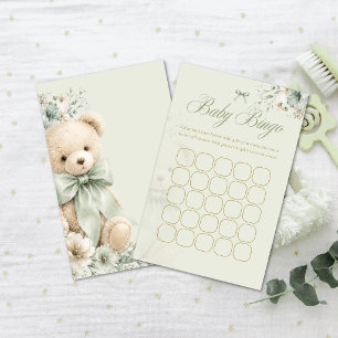 Baby Shower Bingo Sälggrön Nalle Björn Blommig