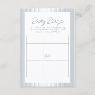 Baby shower bingo seersucker blå vit rand inbjudningar