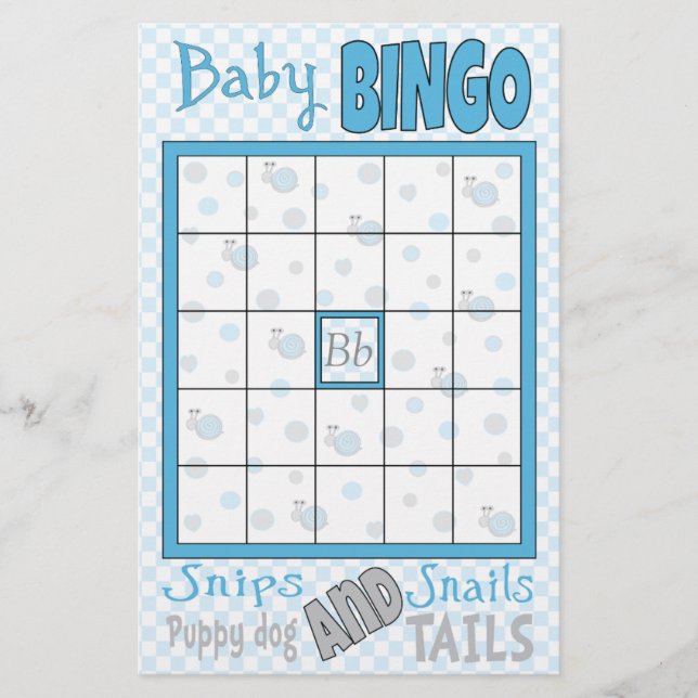 Baby Shower BINGO "Snips and Snigel" Flygblad (Framsidan)