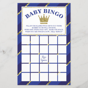 Baby Shower Bingo spel, Prins, Blå och Guld Flygblad
