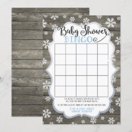 Baby Shower Bingo Spelkort Liten Snöflinga Blå Inbjudningar
