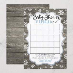 Baby Shower Bingo Spelkort Liten Snöflinga Blå Inbjudningar