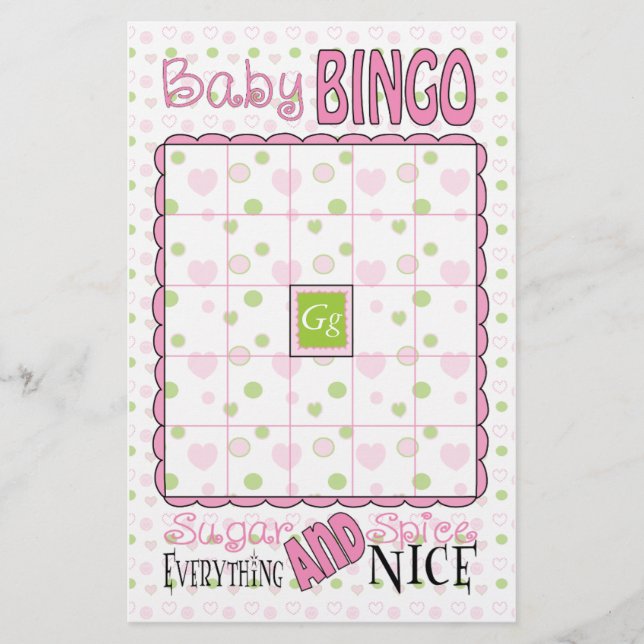 Baby Shower BINGO "Sugar and Spice" Flygblad (Framsidan)