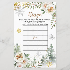 Baby Shower Bingo Vinter Vit Blommig Tallträd