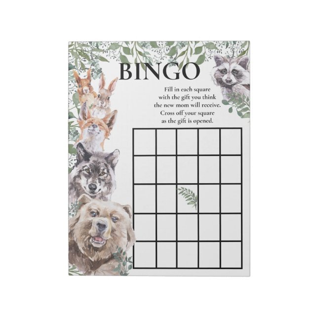 Baby Shower Bingo Woodland Animals Watercolor  Anteckningsblock (Roterad)