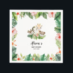Baby Shower Birthday Napkins | Safari Friends Pappersservett<br><div class="desc">Denna berömvärda "Napkins" är perfekt för babyskor, födelsedag och alla möjliga firande-evenemang. Den här dockan har vackra tropiska blommigtar med vattenfärg, med löv med grön djungel och söta djungelvänner med safari-djur. Alla texterna är i förväg ordnade så att du enkelt och snabbt kan anpassa dig till dina egna skrivningar. Designad...</div>