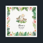 Baby Shower Birthday Napkins | Safari Friends Pappersservett<br><div class="desc">Denna berömvärda "Napkins" är perfekt för babyskor, födelsedag och alla möjliga firande-evenemang. Den här dockan har vackra tropiska blommigtar med vattenfärg, med löv med grön djungel och söta djungelvänner med safari-djur. Alla texterna är i förväg ordnade så att du enkelt och snabbt kan anpassa dig till dina egna skrivningar. Designad...</div>