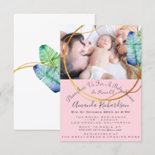 Baby Shower Birthday Photo Blue White Rosa Inbjudningar