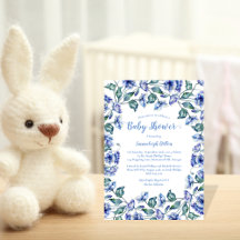 Baby Shower Blå Akvarell Blommig