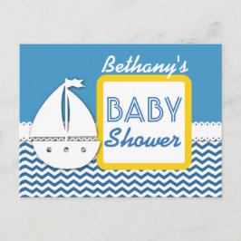 BABY SHOWER Blå Chevrons och segelbåt för pojke A0 Meddelande Vykort