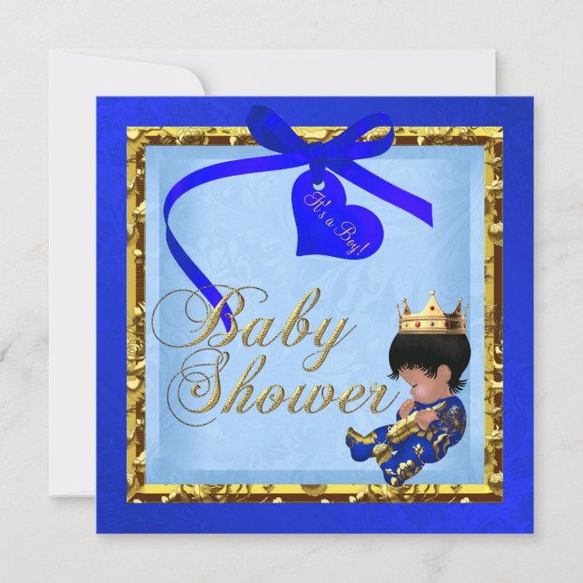 Baby Shower Blå Guld Pojke Prins Inbjudningar (Framsida)