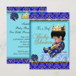 Baby Shower Blå Guld Pojke Prins Inbjudningar