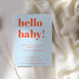 Baby Shower Blå Orange Modern Könsneutral Inbjudningar