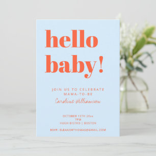 Baby Shower Blå Orange Modern Könsneutral Inbjudningar