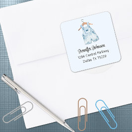 Baby Shower Blå Overalls Returadress Fyrkantigt Klistermärke