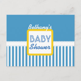 BABY SHOWER Blå Ränder Mönster G01J för Pojke Meddelande Vykort
