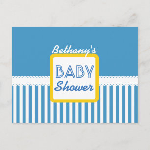 BABY SHOWER Blå Ränder Mönster G01J för Pojke Meddelande Vykort