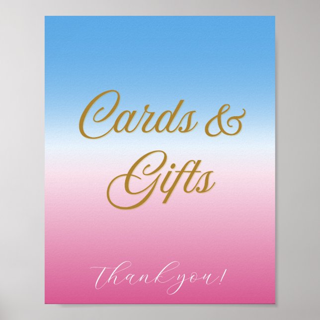 Baby Shower Blå Rosa Könsneutral Bordsskylt Poster (Framsidan)