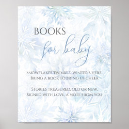 Baby Shower Blå Snöflinga Böcker för Bebis Poster