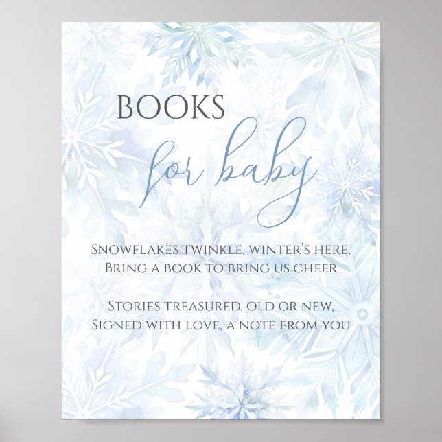 Baby Shower Blå Snöflinga Böcker för Bebis Poster (Framsidan)