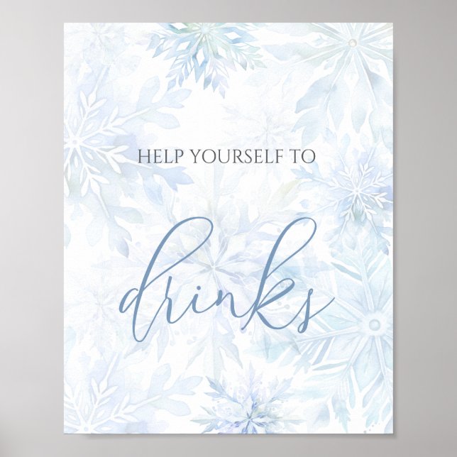 Baby Shower Blå Snöflinga Drycker Poster (Framsidan)