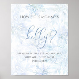 Baby Shower Blå Snöflinga Hur stor är Mamma:s mage Poster