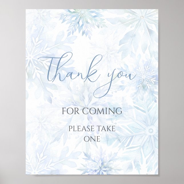 Baby Shower Blå Snöflinga Tack för att du kom  Poster (Framsidan)