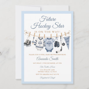 Baby Shower Blå Sport för pojke - Framtidens Hocke Inbjudningar