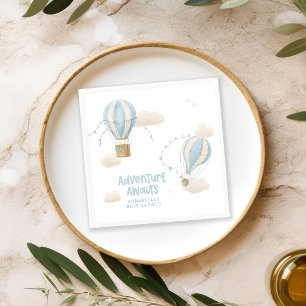 Baby shower blå varmluftsballong äventyr väntar pappersservett