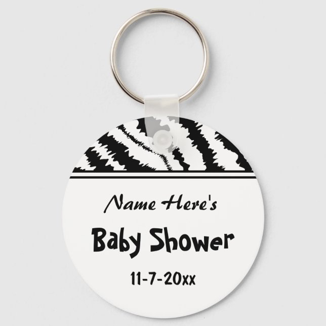 Baby Shower Black and White Zebra mönstrad. Anpass Nyckelring (Framsida)