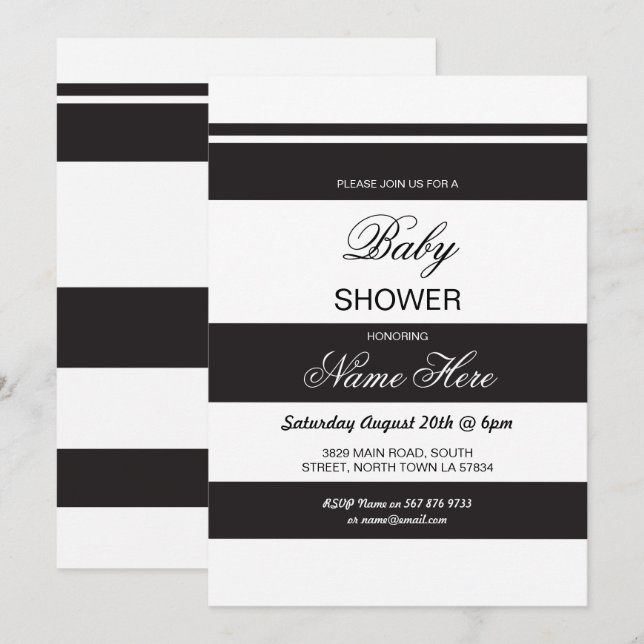 Baby Shower Black & White Party Rand Chic Inbjudan (Fram/baksida)