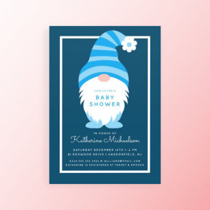BABY SHOWER Blått Rand Gnome-inbjudan Inbjudningar
