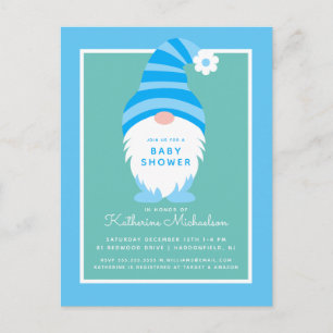 BABY SHOWER Blått Rand Gnome vykort